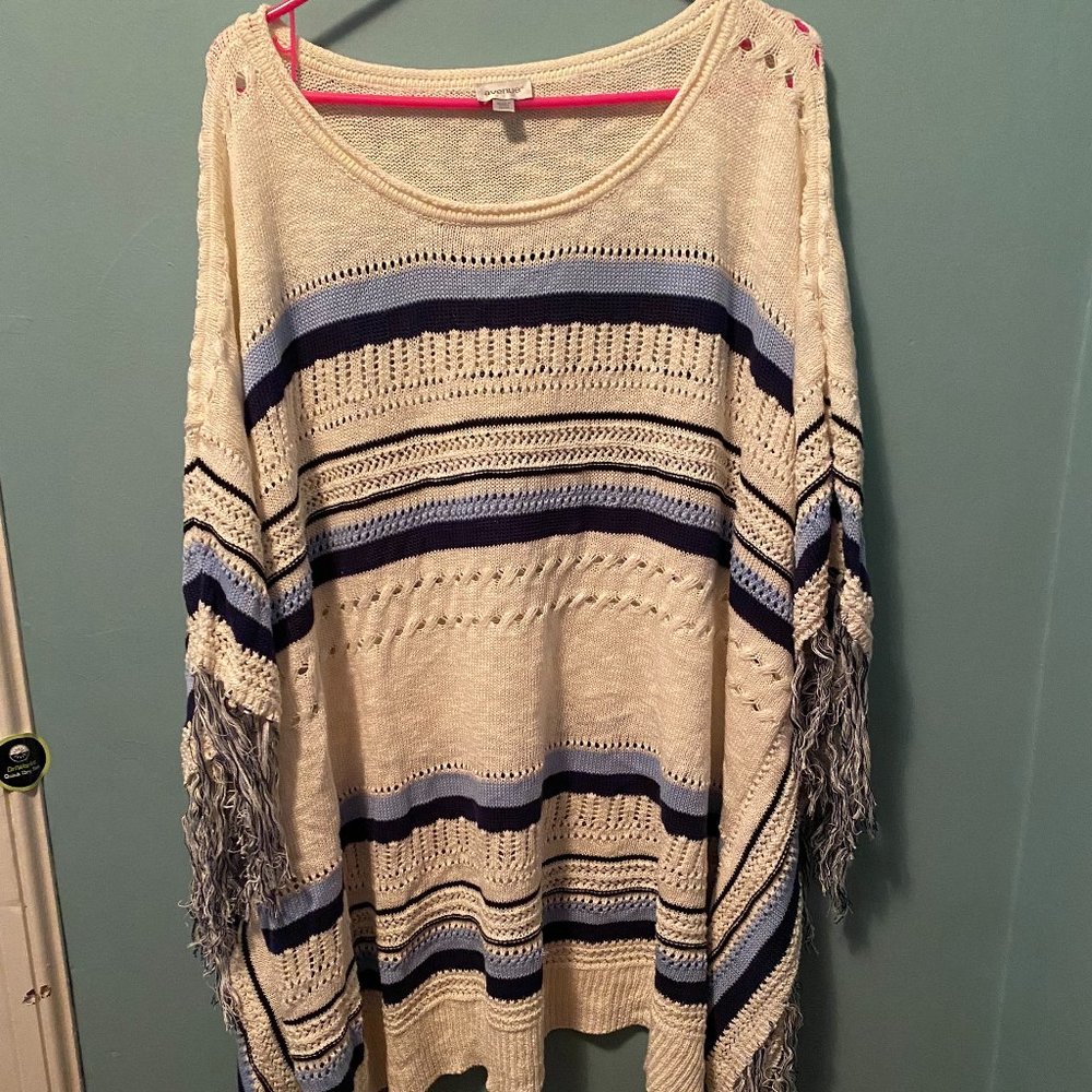 White & Multicolored Blue Poncho